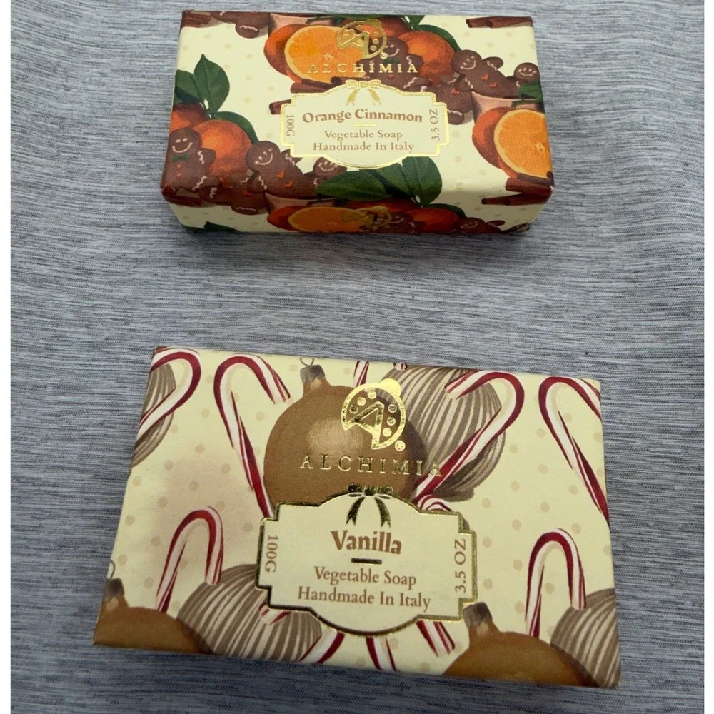 Alchimia Italy Handmade Veg Soap Bar Set Orange Cinnamon & Vanilla 3.5oz x2